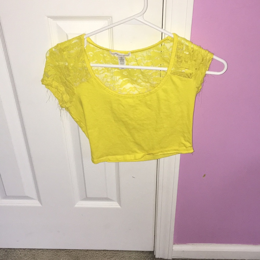 yellow lace crop top